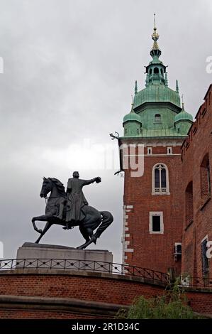 Statue de Tadeusz Kosciuszko au château de Wawel, Cracovie, Pologne Banque D'Images