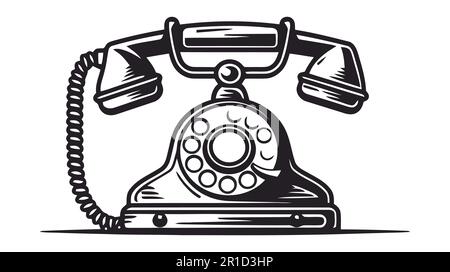 Logo vectoriel d'illustration dessinée à la main d'un téléphone rétro dans un style vintage gravé. Illustration de Vecteur