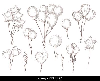 Ballons sur ficelle jeu d'illustrations dessinées à la main Illustration de Vecteur