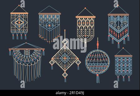 Ensemble élégant de tentures murales en forme de macrame Illustration de Vecteur