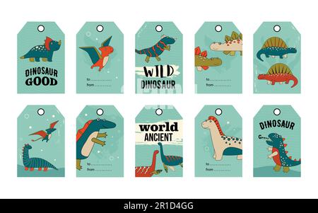 Ensemble d'étiquettes dino sauvages et mignonnes Illustration de Vecteur