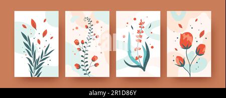Collection florale estivale d'affiches d'art contemporain Illustration de Vecteur