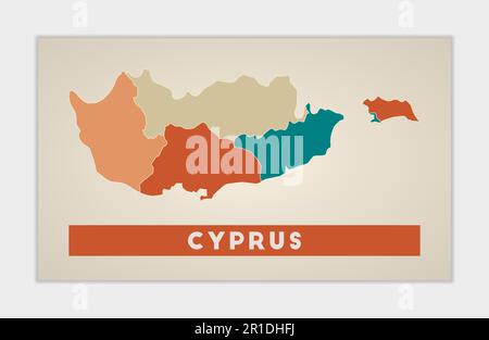 Affiche de Chypre. Carte du pays avec des régions colorées. Forme de Chypre avec nom de pays. Illustration vectorielle incroyable. Illustration de Vecteur