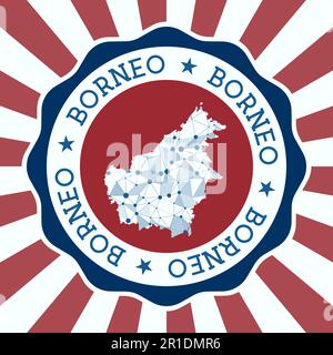 Badge Borneo. Logo rond de l'île avec carte de maillage triangulaire et rayons radiaux. EPS10 vecteur. Illustration de Vecteur