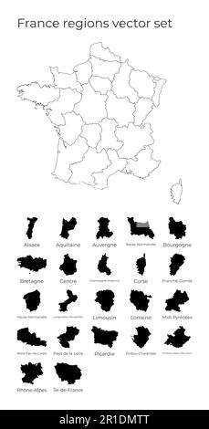 Carte de France avec formes de régions. Carte vectorielle vierge du pays avec les régions. Frontières du pays pour votre infographie. Illustration vectorielle. Illustration de Vecteur