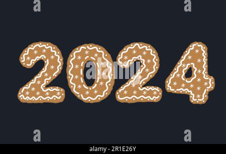 Cookies de Noël sous forme de nombres de l'année 2024. Modèle de carte de vœux. Illustration vectorielle Illustration de Vecteur