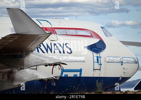 Boeing 747 de la compagnie aérienne British Airways en stock à Teruel, en Espagne, par une filiale d'Airbus appelée Tarmac Aerosave. Banque D'Images