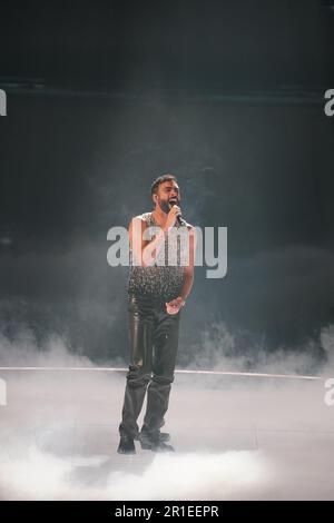 Marco Mengoni, un participant italien, lors de la grande finale du concours Eurovision Song à la M&S Bank Arena de Liverpool. Date de la photo: Samedi 13 mai 2023. Banque D'Images