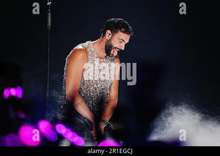 Le participant italien Marco Mengoni a participé à la grande finale du concours Eurovision Song à la M&S Bank Arena de Liverpool. Date de la photo: Samedi 13 mai 2023. Banque D'Images