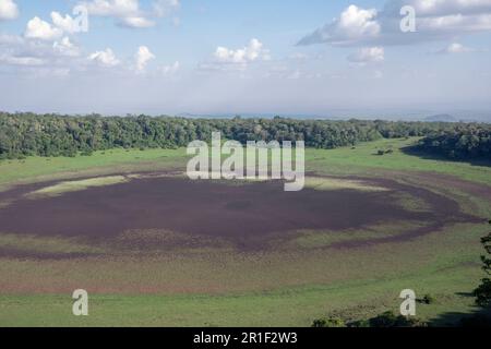 Vue panoramique sur le grand trou d'eau séché abandonné dans le parc national de Marsabit Banque D'Images