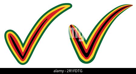 Style de marque de contrôle symbole du drapeau du Zimbabwe élections, vote et approbation, vecteur concept de marque de contrôle russe Zimbabwe tick zw, élections présidentielles Illustration de Vecteur