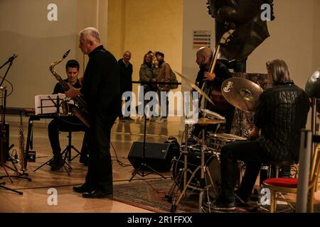 13 mai 2023, Rome, Latium, Italie: Noemi à la Centrale di Montemartini, Maurizio Giammarco (Sax) avec Davide Pettirossi (batterie), Lewis Saccocci (piano) et Mauro Santini (contrebasse) à l'Esedra del Marco Aurelio ont pris part aux photos. Au Capitole. Au Musée de Roméin Trastevere, l'exposition d'Armando Trovajoli à la suite de l'auteur-compositeur-interprète romain Riccardo O'Grady. (Credit image: © Daniela Franceschelli/Pacific Press via ZUMA Press Wire) USAGE ÉDITORIAL SEULEMENT! Non destiné À un usage commercial ! Banque D'Images