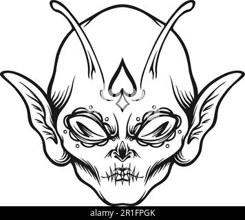 Sugar alien head dia de los muertos logo illustrations noir et blanc vecteur illustrations pour votre travail logo, t-shirt, autocollants et étiquette des Illustration de Vecteur