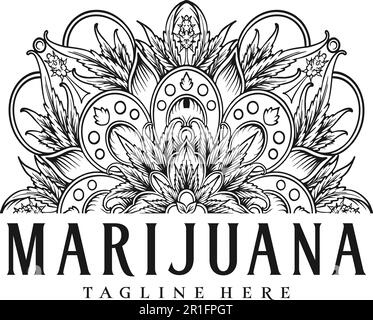 Mandala cannabis feuille marijuana logo ornement silhouette vecteur illustrations pour votre travail logo, t-shirt, autocollants et dessins d'étiquettes, pos Illustration de Vecteur