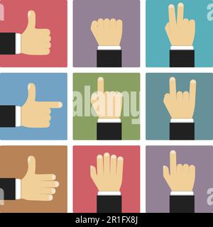 Mains montrant différents symboles, conception plate, illustration vectorielle eps10 Illustration de Vecteur