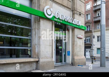 Sofia, Bulgarie. Mai 2023. Vue externe de la succursale de la banque DSK dans le centre-ville Banque D'Images