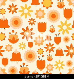 Motif fleuri sans couture dans le style 70s. Décoration rétro Vector. Illustration de Vecteur