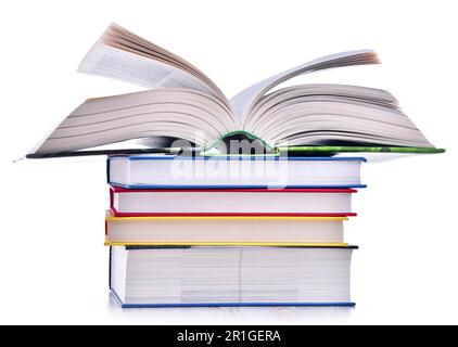 La composition avec pile de livres isolated on white Banque D'Images