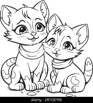 Illustration de la page de livre de coloriage de deux chatons assis. Illustration de Vecteur