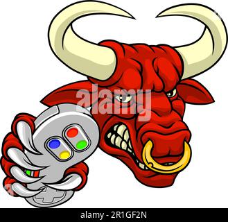 Bull Minotaur Longhorn Cow Gamer Mascot Cartoon Illustration de Vecteur