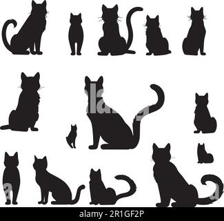 Un ensemble de chat silhouette. Ensemble chat noir et blanc. Illustration de Vecteur