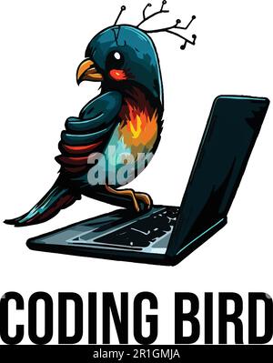 Notre modèle de logo d'oiseau de codage est le choix idéal pour les entreprises de programmation et D'INFORMATIQUE qui cherchent à établir une identité de marque unique et mémorable. Illustration de Vecteur