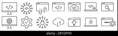Ensemble d'icônes de logiciel et de ligne de programmation. Design peut être utilisé pour les applications Web et mobiles. Illustration vectorielle Illustration de Vecteur