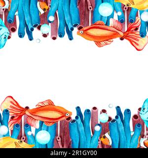 Ensemble de monde de mer peint en aquarelle isolé blanc fond dessiné à la main parfait pour la conception de cartes, invitation, scrapbooking, impression de tissu Banque D'Images