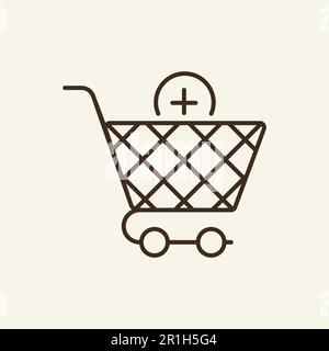 Panier avec icône de ligne de signe plus Illustration de Vecteur