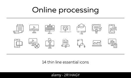 Jeu d'icônes de ligne d'apprentissage en ligne Illustration de Vecteur