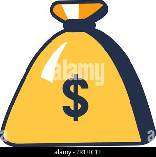 Espèces monnaie américaine pièces et billets dans un sac de banque en tissu or dense. Symbole de la richesse et de la prospérité du luxe. Investissement dans l'épargne. Sortie de dessin animé simple Illustration de Vecteur