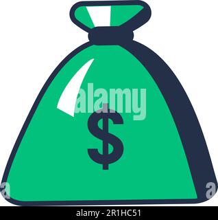 Espèces monnaie américaine pièces et billets dans un sac de banque en tissu dense. Investissement dans l'épargne. Symbole de la richesse et de la prospérité du luxe. Dessin animé simple v Illustration de Vecteur