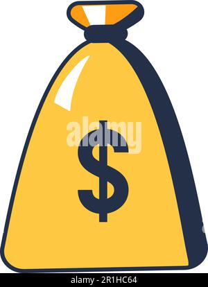 Espèces monnaie américaine pièces et billets dans un sac de banque en tissu or dense. Symbole de la richesse et de la prospérité du luxe. Investissement dans l'épargne. Sortie de dessin animé simple Illustration de Vecteur