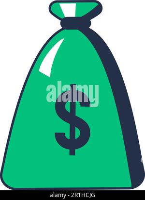 Espèces monnaie américaine pièces et billets dans un sac de banque en tissu dense. Investissement dans l'épargne. Symbole de la richesse et de la prospérité du luxe. Dessin animé simple v Illustration de Vecteur