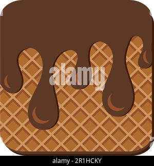 Cachets croustillants et sucrés remplis de chocolat noir épais. Gouttes de chocolat au lait sur la surface de la gaufre carrée. Dessert appétissant pour le thé du matin. Colo simple Illustration de Vecteur