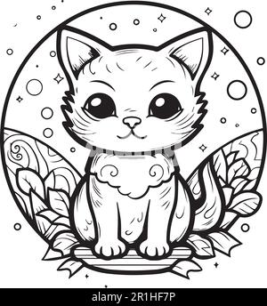 Dessin animé dessin animé dessin animé dessin au trait de chat coloriage page vector illustration. Illustration de Vecteur