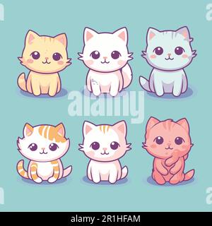 Une collection de chats mignons dans différentes poses.Flat illustration de vecteur de chat. Illustration de Vecteur