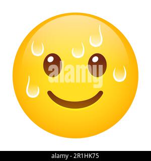 Transpiration nerveuse emoji, drôle visage souriant avec des gouttes de sueur se déroulant. Illustration de clip art vectoriel. Illustration de Vecteur