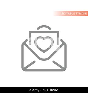 Lettre d'amour, enveloppe ouverte avec icône de carte de Saint-Valentin. Symbole vectoriel de l'application de datation et du contour du message. Illustration de Vecteur