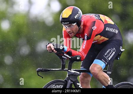 Cesena, Italie. 14th mai 2023. Italien Damiano Caruso de Bahreïn victorieux en action pendant la neuvième étape de la course de vélo Giro d'Italia 2023, un essai individuel de temps de Savignano sul Rubicone à Cesena (35km), en Italie, le dimanche 14 mai 2023. Le Giro 2023 a lieu du 06 au 28 mai 2023. BELGA PHOTO JASPER JACOBS crédit: Belga News Agency/Alay Live News Banque D'Images