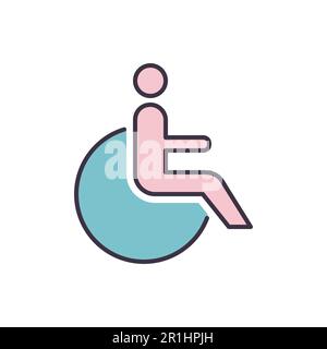 Icône de ligne vectorielle associée désactivée. Personne handicapée en fauteuil roulant icône linéaire. Service pour les personnes handicapées. Handicap. Isolé sur fond blanc Illustration de Vecteur