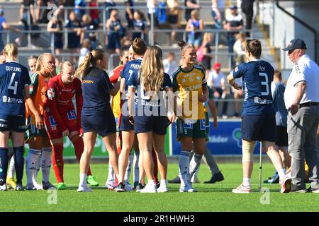 Linkoping, Suède. 14th mai 2023. Bilborsen Arena, Linkoping, Suède, 14 mai 2023: Les deux équipes après le match dans la Ligue suédoise OBOS Damaltsvenskan sur 14 mai 2023 entre Linkoping FC et IFK Norrkoping à Bilborsen Arena à Linkoping, Suède (Peter Sonander/SPP) Credit: SPP Sport Press photo. /Alamy Live News Banque D'Images