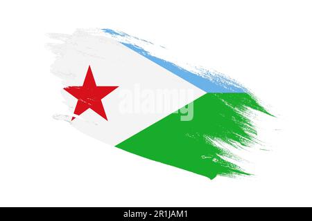 Drapeau de Djibouti avec pinceau de trait peint effets sur fond blanc isolé Banque D'Images