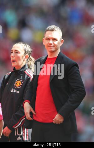 Londres, Royaume-Uni. 14th mai 2023. Marc Skinner, gérant de Manchester United, lors de la finale de la coupe de football féminin Vitality entre Chelsea et Manchester United au stade Wembley, à Londres, le dimanche 14th mai 2023. (Photo : Tom West | MI News) Credit: MI News & Sport /Alay Live News Banque D'Images