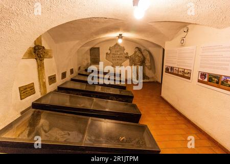 BRNO, TCHÉQUIE - 6 SEPTEMBRE 2021: Momies dans la crypte des Capucins à Brno, République Tchèque Banque D'Images