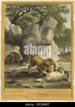 Le lion a déchiré un mouton, 1759, peinture par Jean-Baptiste Oudry, historique, restauré numériquement reproduction d'un 19th siècle original / Der Löwe Hat ein Schaf gerissen, 1759, Gemälde von Jean-Baptiste Oudry, Historisch, restauration numérique Reproduktion von einer Vorlage aus dem 19. Jahrhundert Banque D'Images