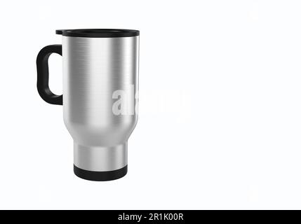 mug de voyage en acier inoxydable à rendu 3d pour café ou thé isolé sur fond blanc. Adapté à votre projet d'élément de maquette. Banque D'Images