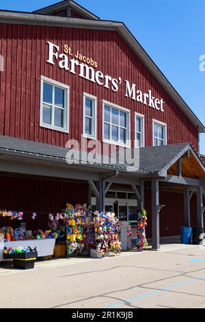 Panneau et bâtiment du marché à St. Marché agricole de Jacob. St. Jacob's Ontario Canada Banque D'Images