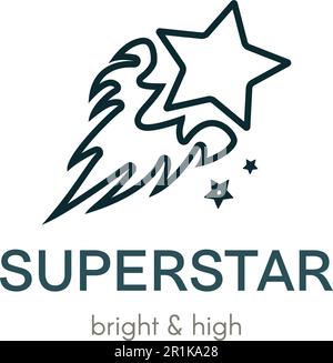 Logo Burning Star Flat Vector. Concept d'icône d'entreprise de comète numérique avec lettrage Illustration de Vecteur