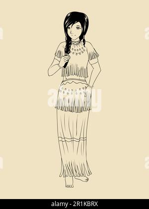 Femme américaine native en costume traditionnel Illustration de Vecteur